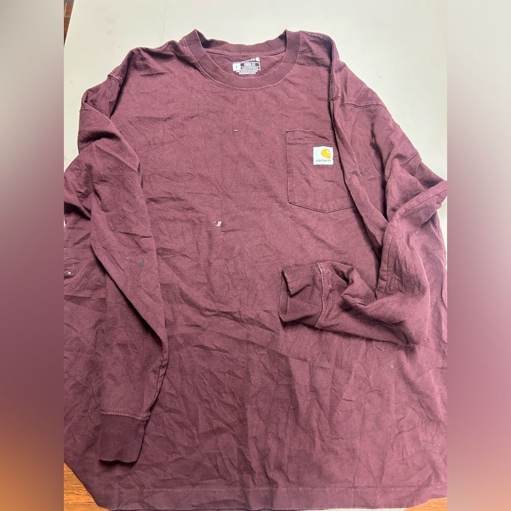 Carhartt Patch Logo Maroon Long Sleeve Pocket T-Shirt  size L
